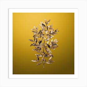 Gold Botanical Phillyrea Tree Branch on Mango Yellow n.0326 Art Print