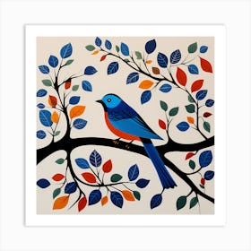 Gond Art India, Bird On a Branch, folk art, 150 Art Print