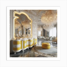 Gold And White Living Room 2 Art Print