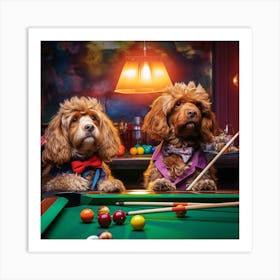 Two Dogs Playing Pool 1 Art Print