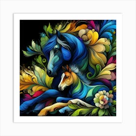 Colorful Horse And Foal Art Print