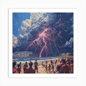 Lightning On The Beach Art Print