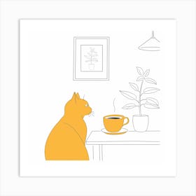 Cat Coffee Plant Art Print