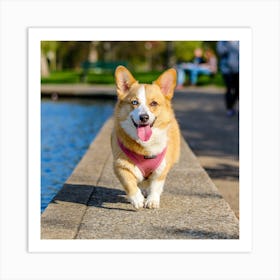 Corgi Dog Walking In Park Art Print