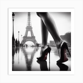 Paris Eiffel Tower black and white legs lady high heels  Art Print