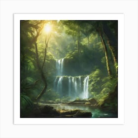 63531 Beautiful Waterfall In A Lush Forest, With Sunligh Xl 1024 V1 0 Art Print