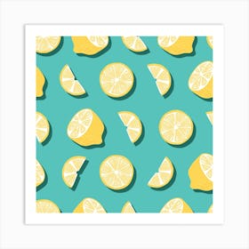 Lemon And Lemon Slices Pattern Square Art Print