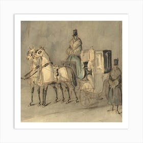 Drawing Of A Horse Drawn Carriage Art Print