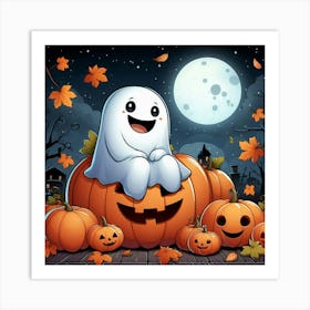 Ghost In Pumpkins Art Print