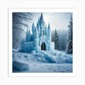 Gorgeous ice, blue Castle on white snow with white sky and snow on trees Art Print