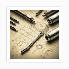 Tools And Blueprints Art Print