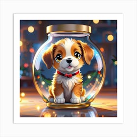 Christmas Dog In A Jar Art Print