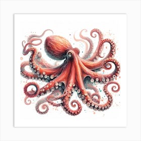 Sea Octopus In Motion, Sea Octopus Watercolour Art Print 3 Art Print