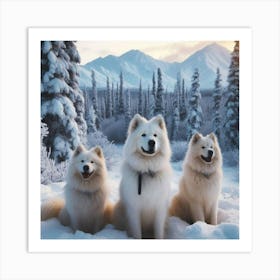 Three Samoyed Dogs Art Print