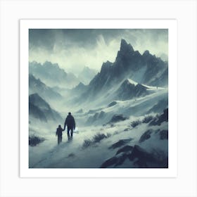 Man And A Woman Walking In The Snow Art Print