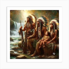 Oil Texture Native American Family By Stream 2 Copy Art Print