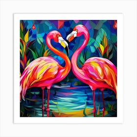 Two Flamingos In Love Art Print