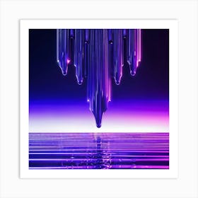 A Futuristic 1980s Poster Adorned With Iridescent Purple And Violet Waves Cascading Dynamically Dow (4) Art Print