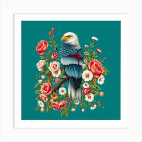 Eagle With Roses 1 Art Print