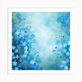 Watercolor Background With Blue Flowers Art Print