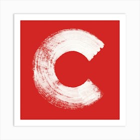 Brushstroke C Typography Red Square Art Print