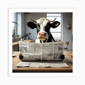 Cow Reading Newspaper Art Print