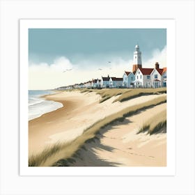 Southwold Beach Suffolk Mediterranean Style Illustration Art Print