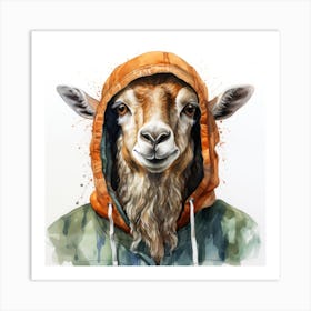 Watercolour Cartoon Saiga In A Hoodie 1 Art Print