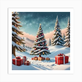 Christmas Tree In The Snow Art Print