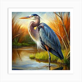 Great Blue Heron Standing In Shallow Water Art Print