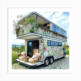 Flower House On Wheels Art Print