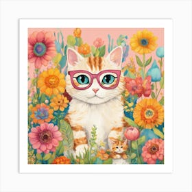 Cat In Flowers 1 Art Print