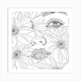 Coloring Page Of A Woman With Flowers Art Print