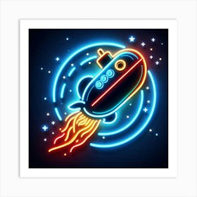 Neon Submarine In Space 1 Art Print