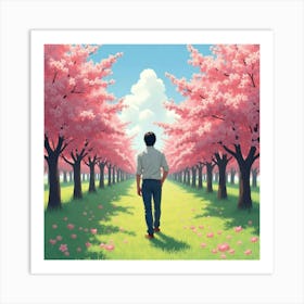 Keanu Reeves In A Peaceful Watercolor Orchard With Blooming Trees 1 Art Print