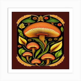 Mushrooms And Leaves Art Print