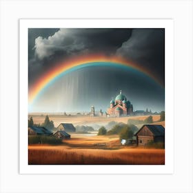 A Rainbow Appears Over An Abandoned Rural Town Using The Classic Style 3 Art Print