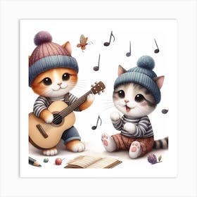 A cat playing a guitar 6 Art Print