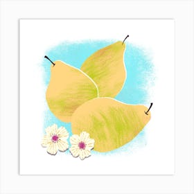 Fresh Yellow Pears With White Flowers  Square Art Print