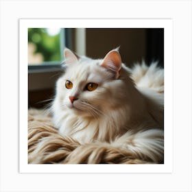 White Cat With Yellow Eyes Art Print