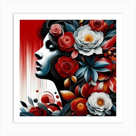 Portrait Of A Woman With Flowers 4 Art Print