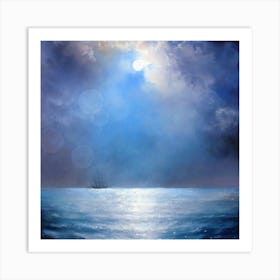 Moonlight Over The Ocean Art Print