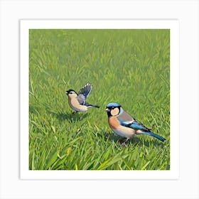 Bluebirds In The Grass Art Print