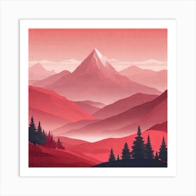 Misty mountains background in red tone 76 Art Print