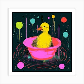 Duckling In The Bath Linocut Style 1 Art Print