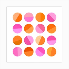 Pink And Orange Circles Dots Abstract Art Print