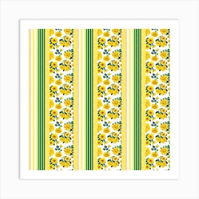 Floral on Yellow And Green Stripes Art Print