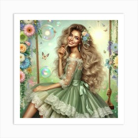 Beautiful Girl In Green Dress Art Print