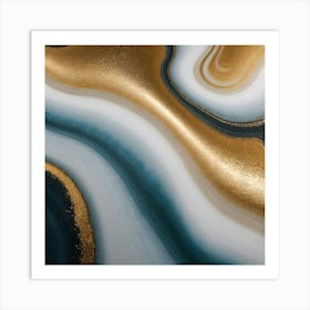 Gold And Blue Abstract Painting 2 Art Print