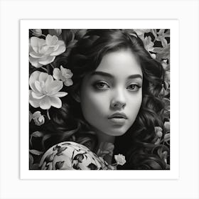 Black And White Portrait Of A Girl Art Print